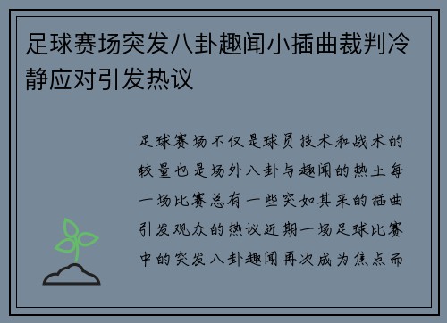 足球赛场突发八卦趣闻小插曲裁判冷静应对引发热议