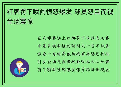 红牌罚下瞬间愤怒爆发 球员怒目而视全场震惊