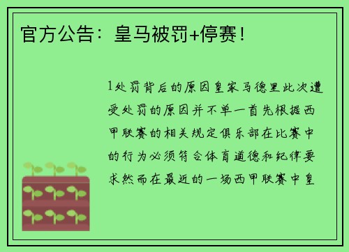 官方公告：皇马被罚+停赛！